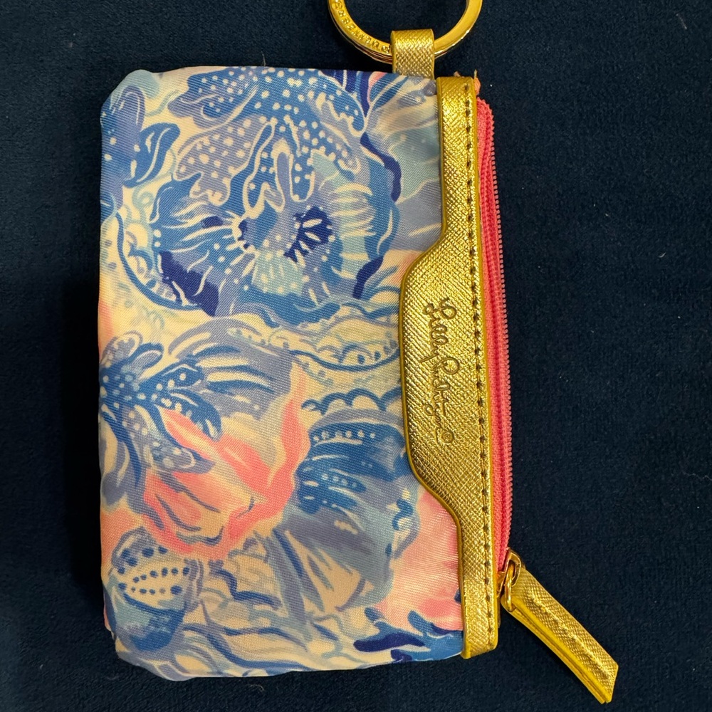 Lilly Pulitzer Floral Keyring Wristlet in Blue, Pink & Gold